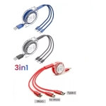 Ištraukiamas USB įkrovimo laidas, 120 cm micro USB, TYPE-C USB, iOS lightning