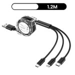 Ištraukiamas USB įkrovimo laidas, 120 cm micro USB, TYPE-C USB, iOS lightning