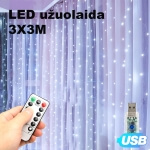 Led usb užuolaida girlianda 3x3m, šaltai balta