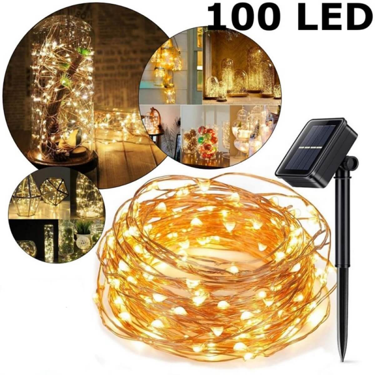 Led girlianda su saulės elementu, 10m