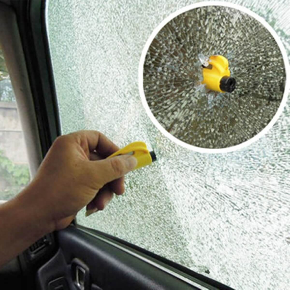 Pakabukas stiklo plaktukas su peiliu, Resqme