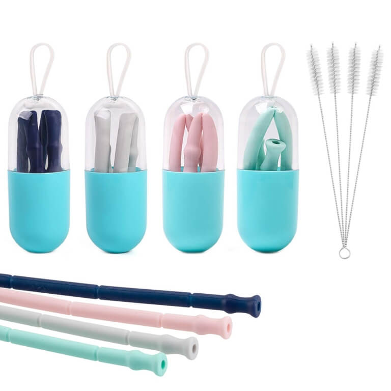 Silikoninis šiaudelis su dėklu, 1 vnt.