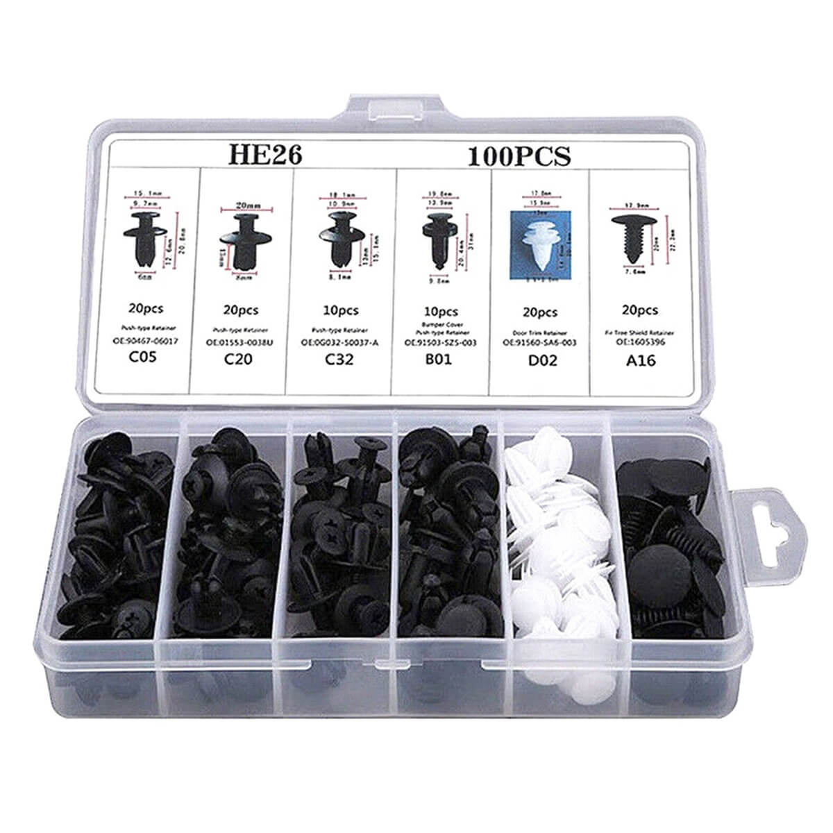 Automobilinių kaiščių smeigių rinkinys, 100vnt.