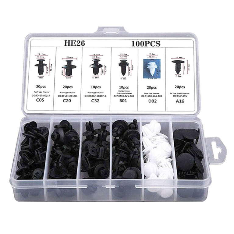 Automobilinių kaiščių smeigių rinkinys, 100vnt.