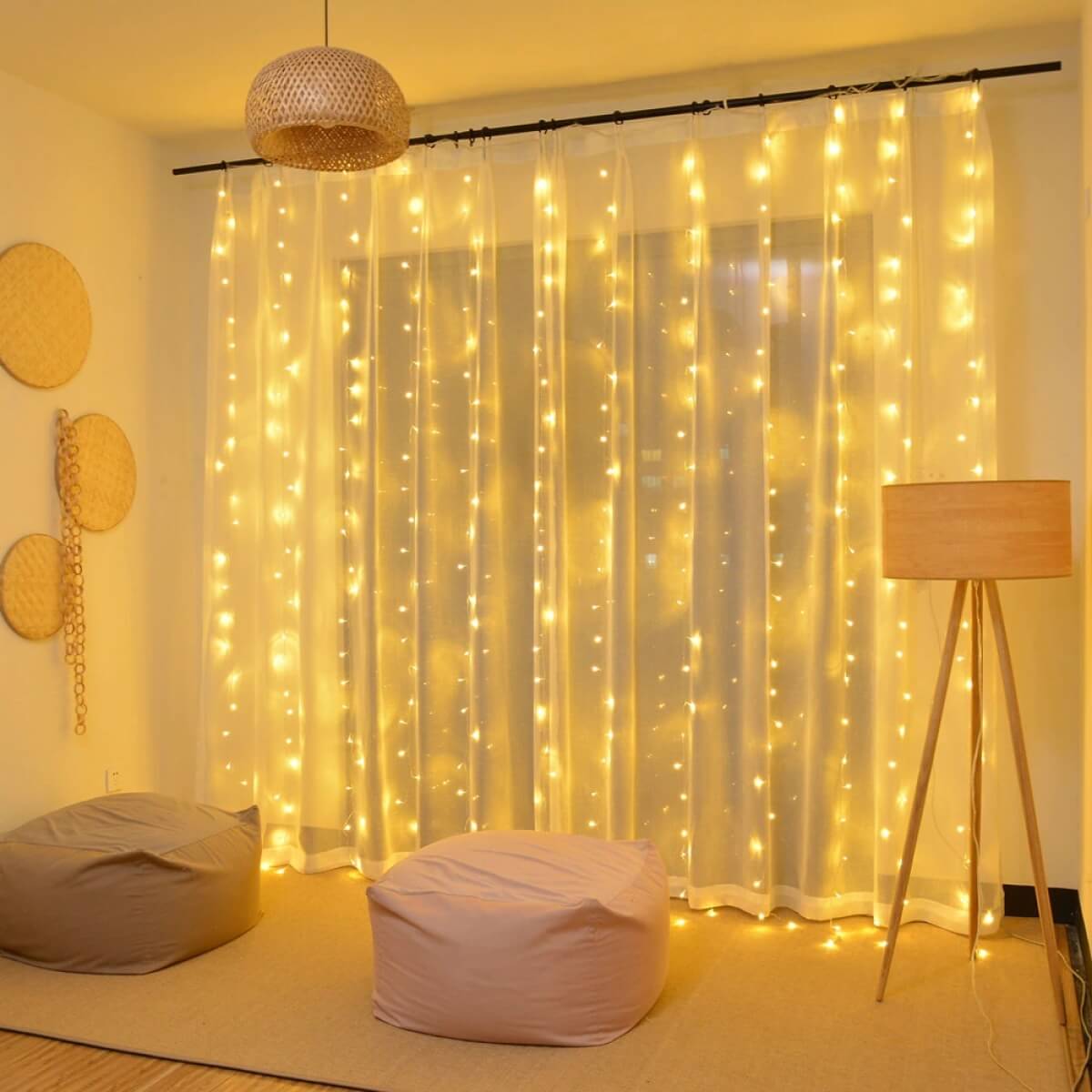 Led usb užuolaida girlianda 3x3, IP44 šiltai balta