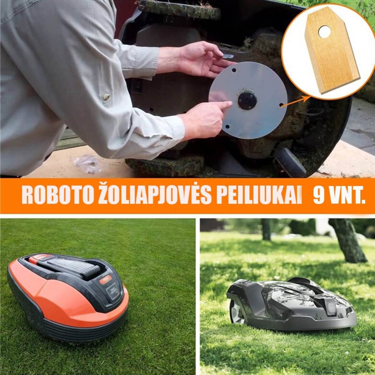 Peiliukų komplektas vejos robotams, 9 vnt.