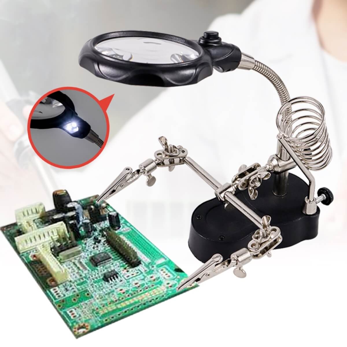 Lituoklio stovas su lupa, 5 led