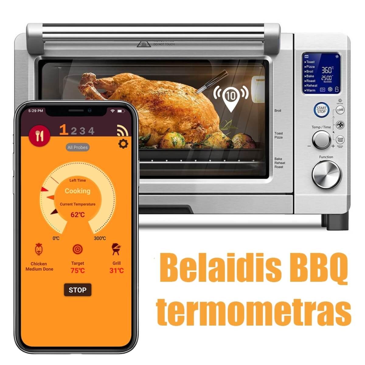 Belaidis termometras BBQ , IP64