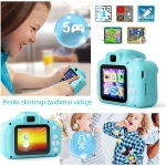 Vaikiškas fotoaparatas su kamera 400mha, mėlynas