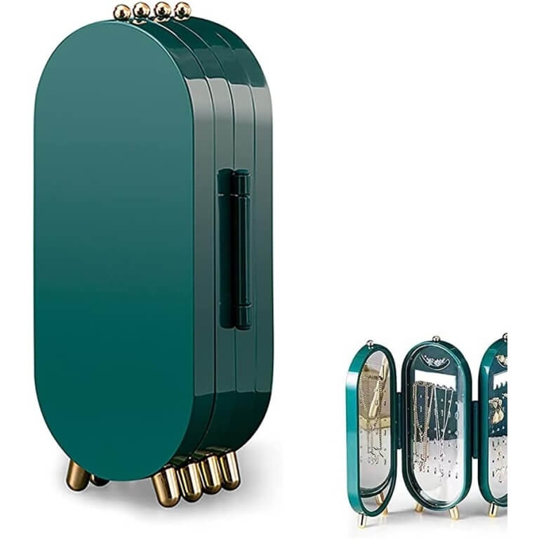 Papuošalų dėžutė su veidrodžiu žalia