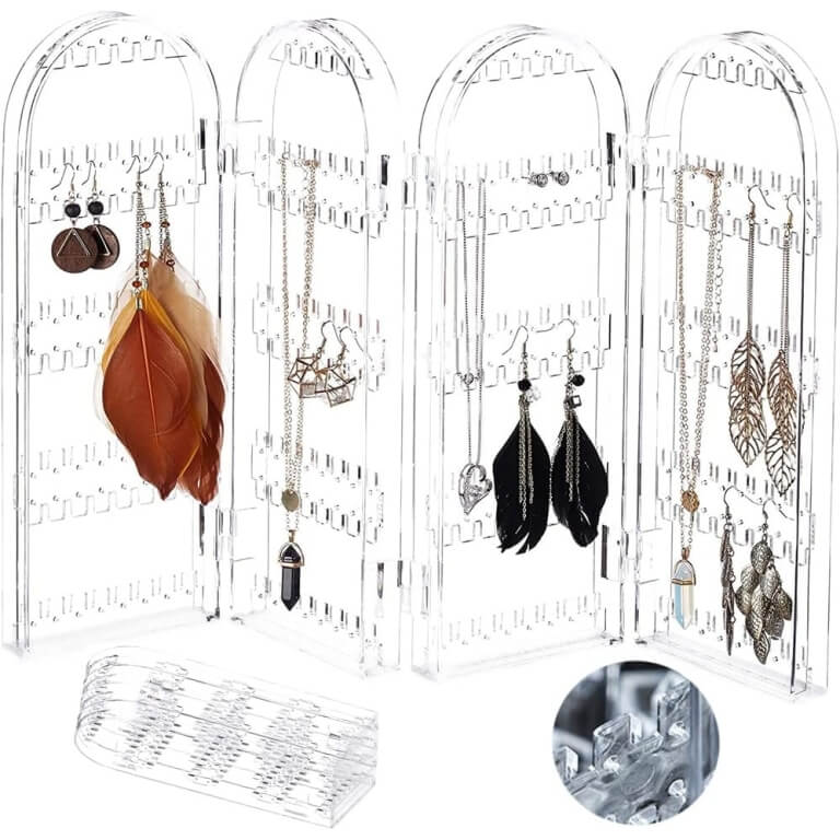 Skaidrus auskarų ir papuošalų stovas, 4 dalių