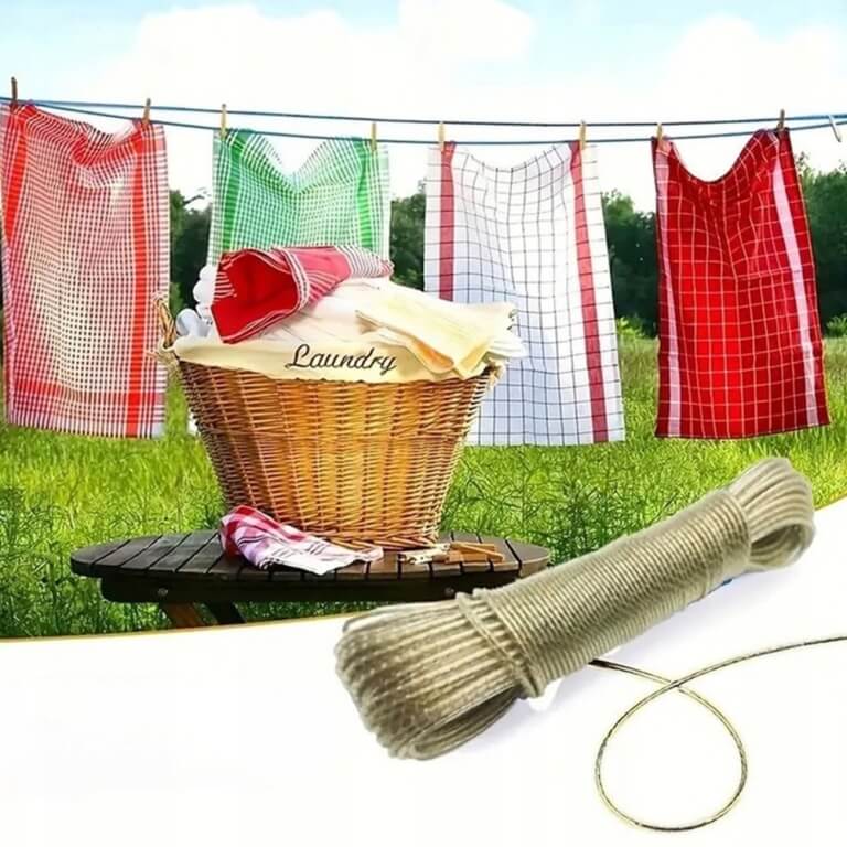 Skalbinių virvė su kabliukais 20 m