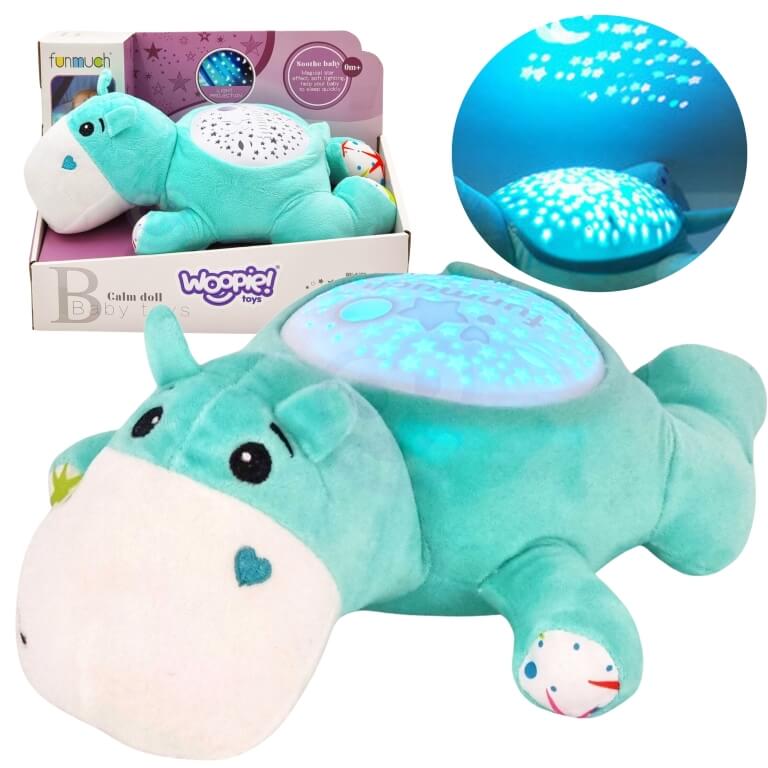 Pliušinis žaislas Woopie Hipopotamas su lopšinėmis ir šviesomis