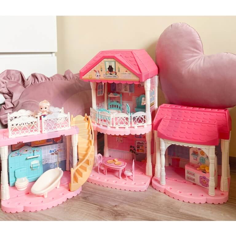 Lėlių namas Woopie Castle Villa XXL Su baldais ir lėle 2 aukštų