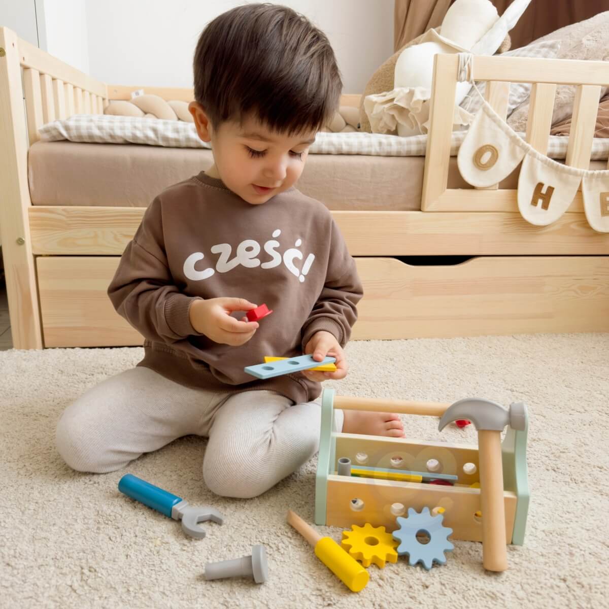 Medinė įrankių dėžė vaikams Tooky Toy 18 dalių Nuo 3 metų