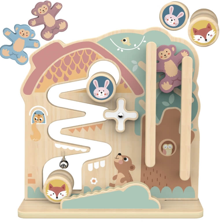 Medinė lenta Tooky Toy Edukacinė 2in1 Bėgimo takelis 18m+