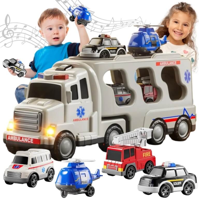 Gelbėjimo sunkvežimis WOOPIE XXL 5in1 su 4 automobiliais ir šviesomis