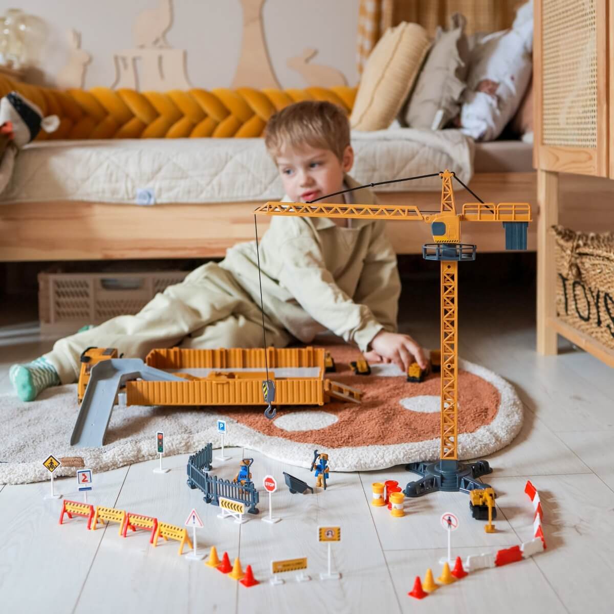 Statybinis sunkvežimis vaikams WOOPIE 6in1 Crane Resoraki su 6 automobiliais