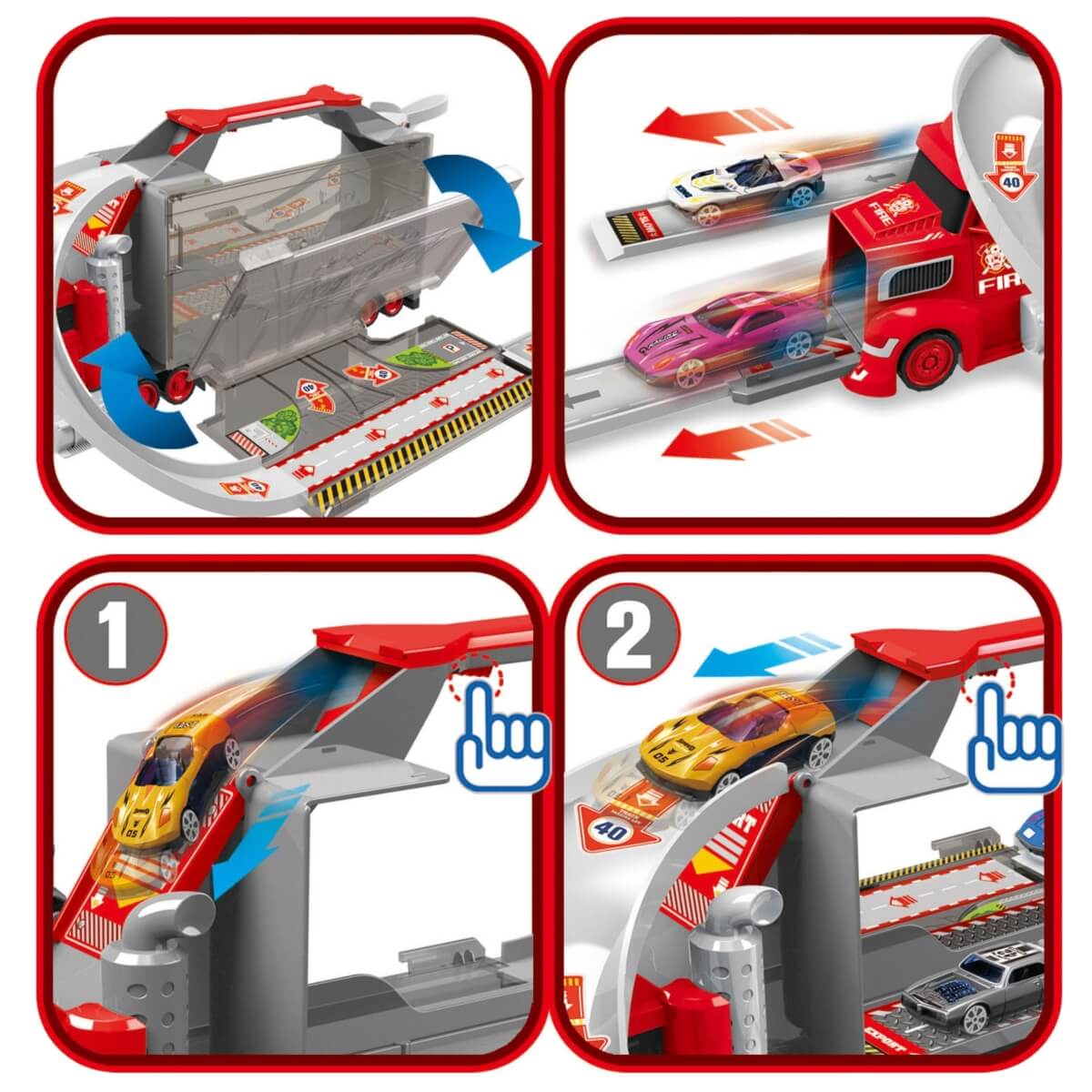 Sunkvežimis Zero su lenktynių trasa ir 4 metaliniais automobiliais