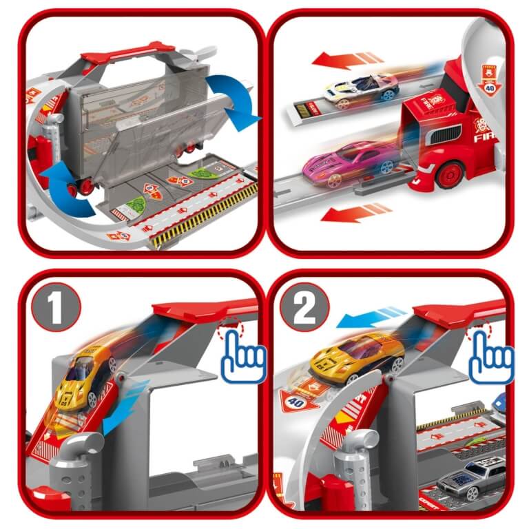 Sunkvežimis Zero su lenktynių trasa ir 4 metaliniais automobiliais