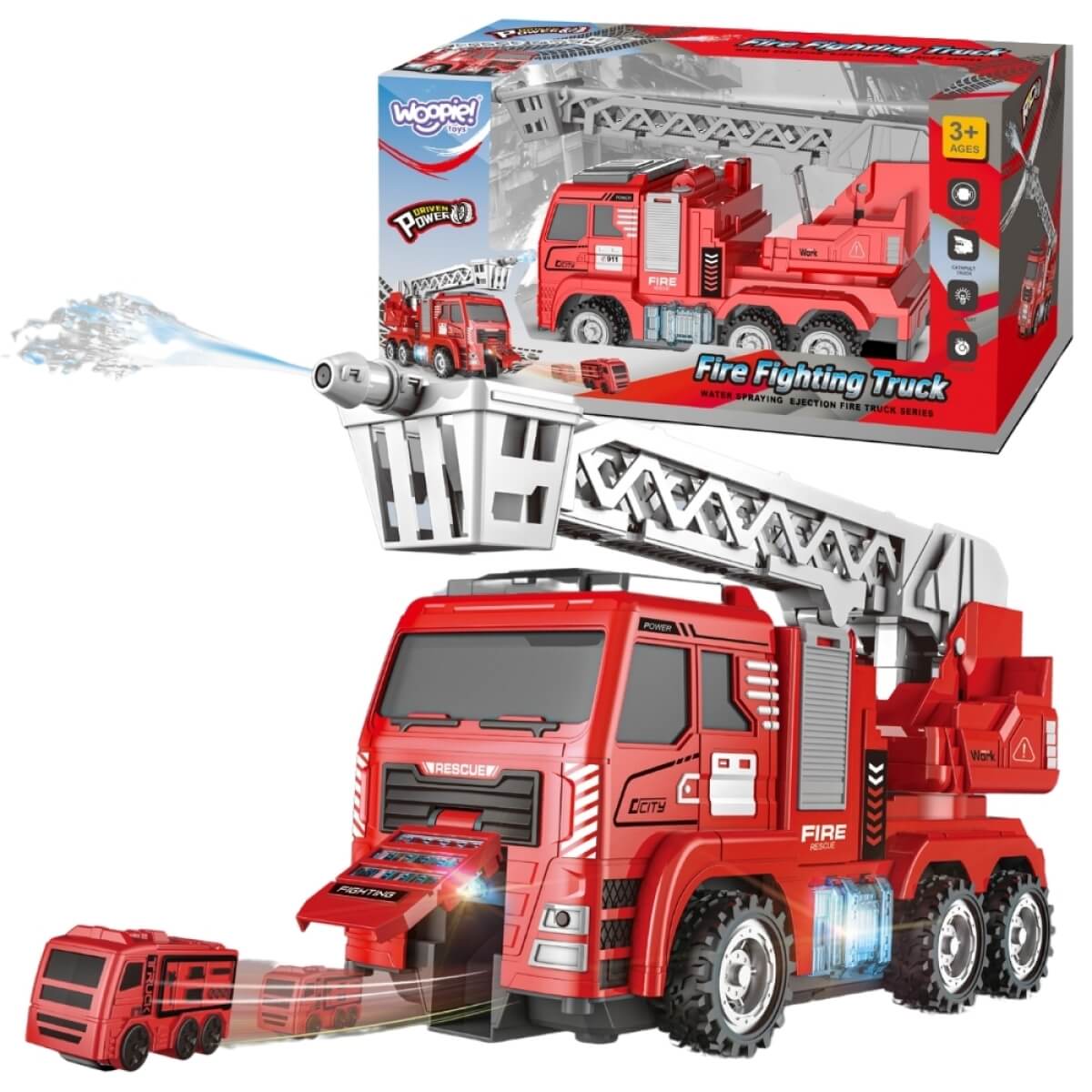 Gaisrinis automobilis savarankiškai važiuojantis su LED ir mini modeliais