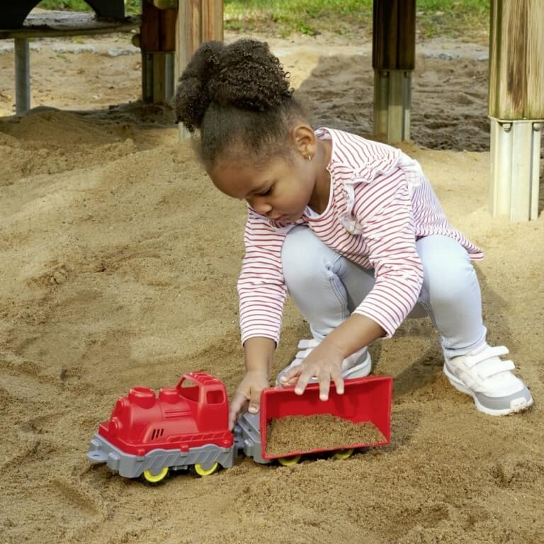 Mini traukinukas BIG Power Worker su savivarčiu vagonėliu