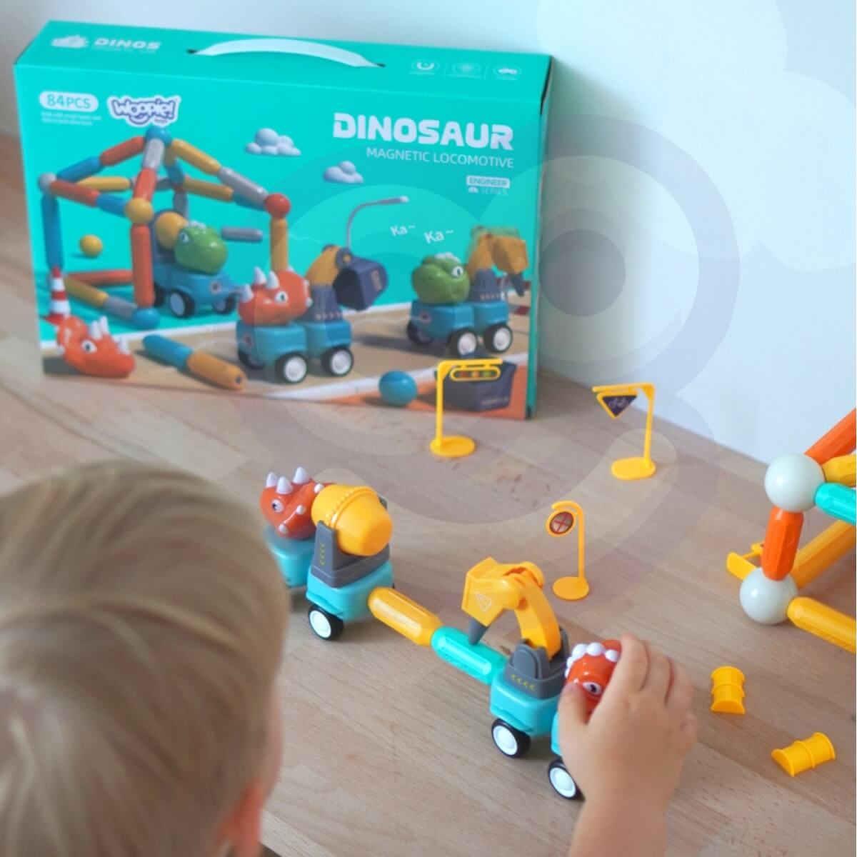 Magnetinis konstruktorius Woopie 84 detalės su dino automobiliais