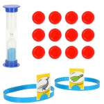 Stalo žaidimas Woopie Kas aš esu? su kortelėmis ir smėlio laikrodžiu