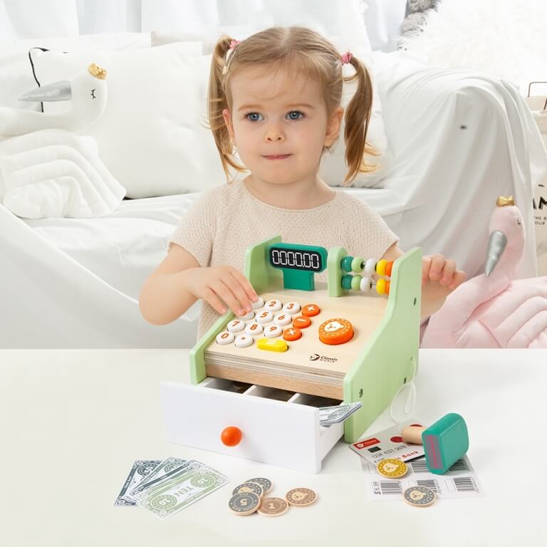 Kasos aparatas Classic World medinis su pinigais ir skeneriu