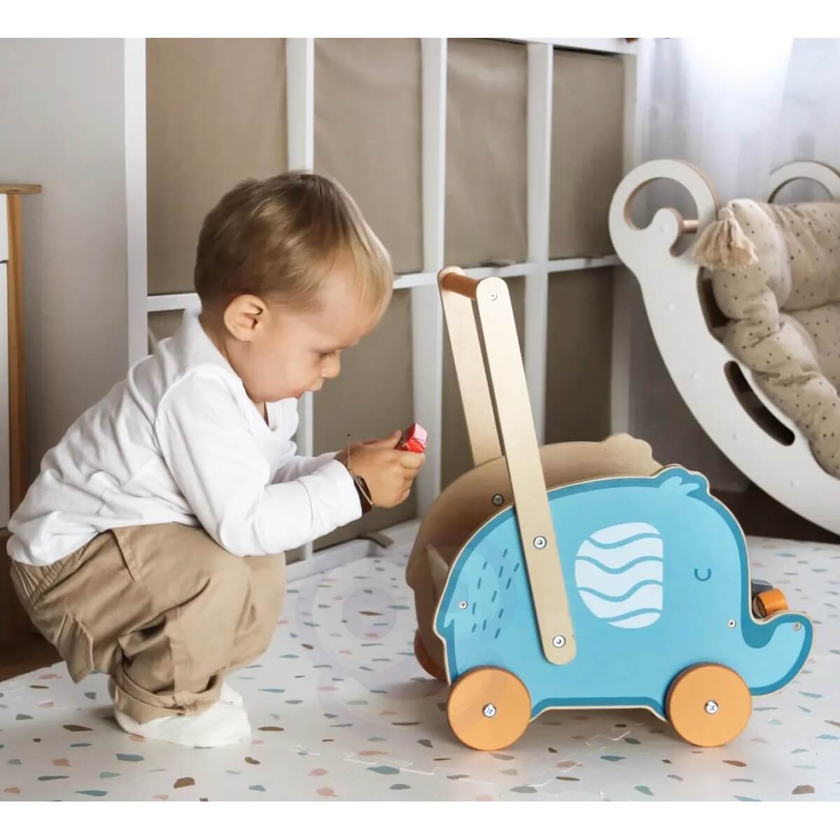 Vaikštynė PolarB Viga Toys dramblio formos su ratukais nuo 1 m