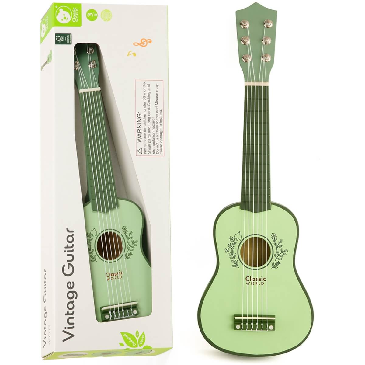 Muzikinis žaislas Classic world Medinė gitara pastelinių spalvų