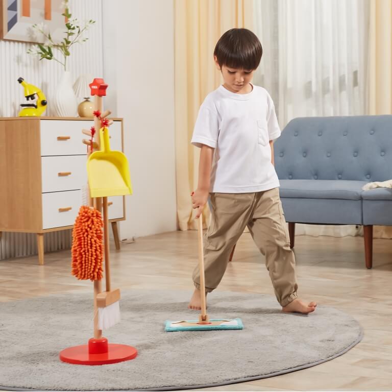 Viga valymo rinkinys vaikams medinis su stovu