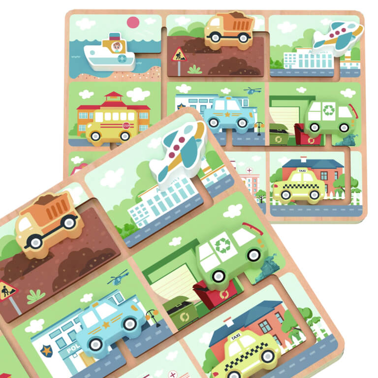 Medinis labirintas galvosūkis su transporto priemonėmis,  Tooky Toy