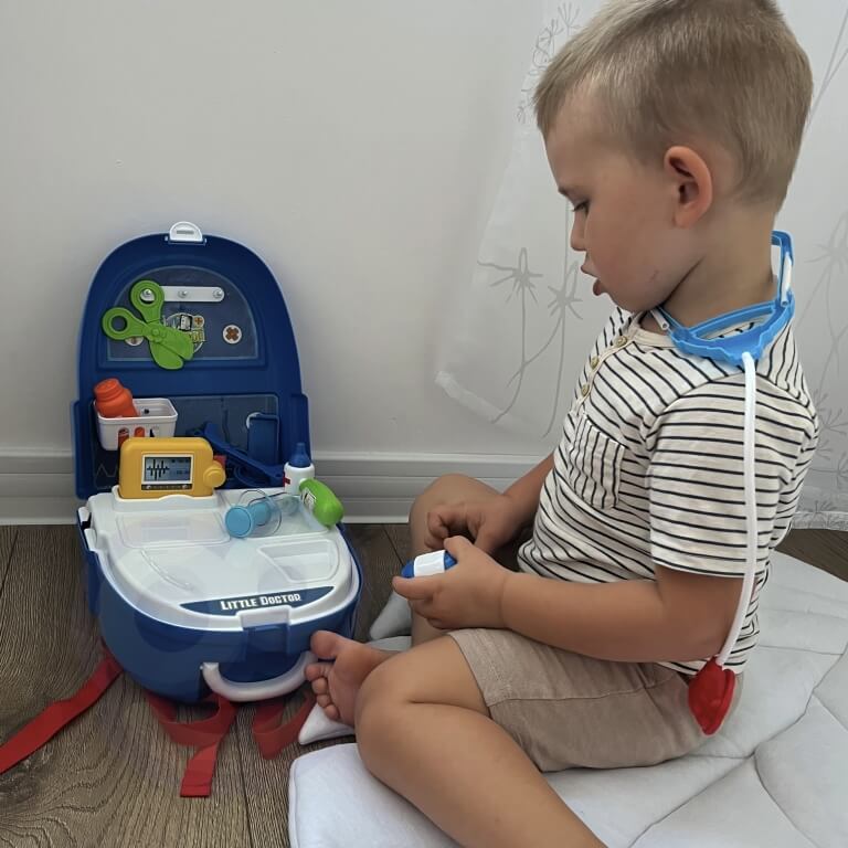 Žaislinis gydytojo rinkinys kuprinėje , Woopie  18vnt.