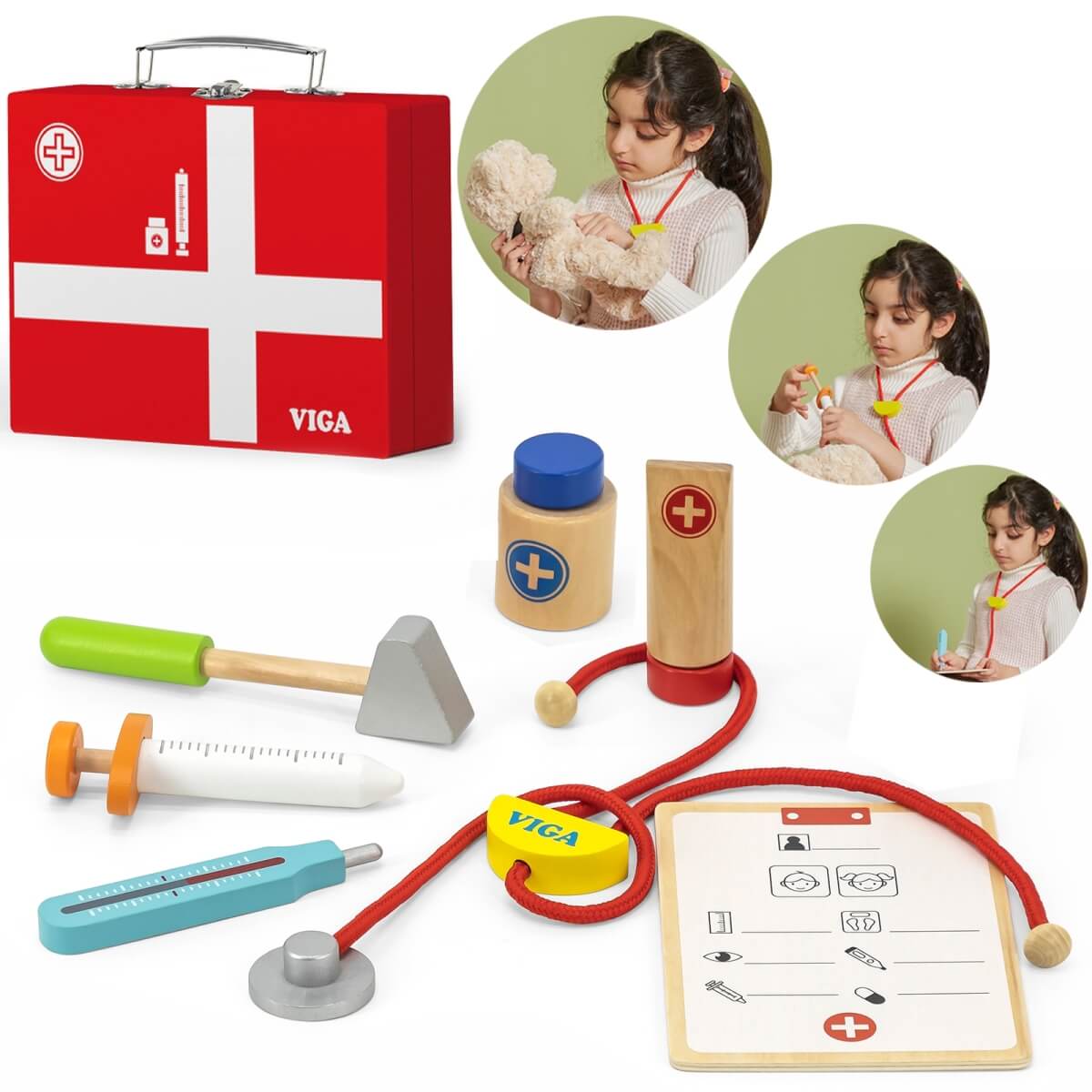 Žaislinis medinis gydytojo rinkinys lagamine, Viga Toys