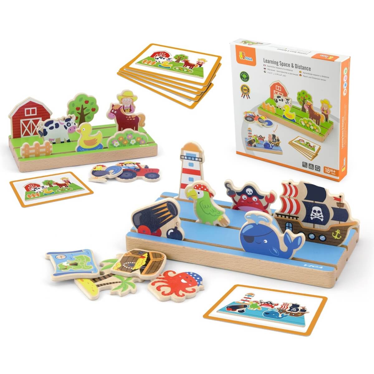 Dvipusė medinė dėlionė vaikams, Viga toys  2in1