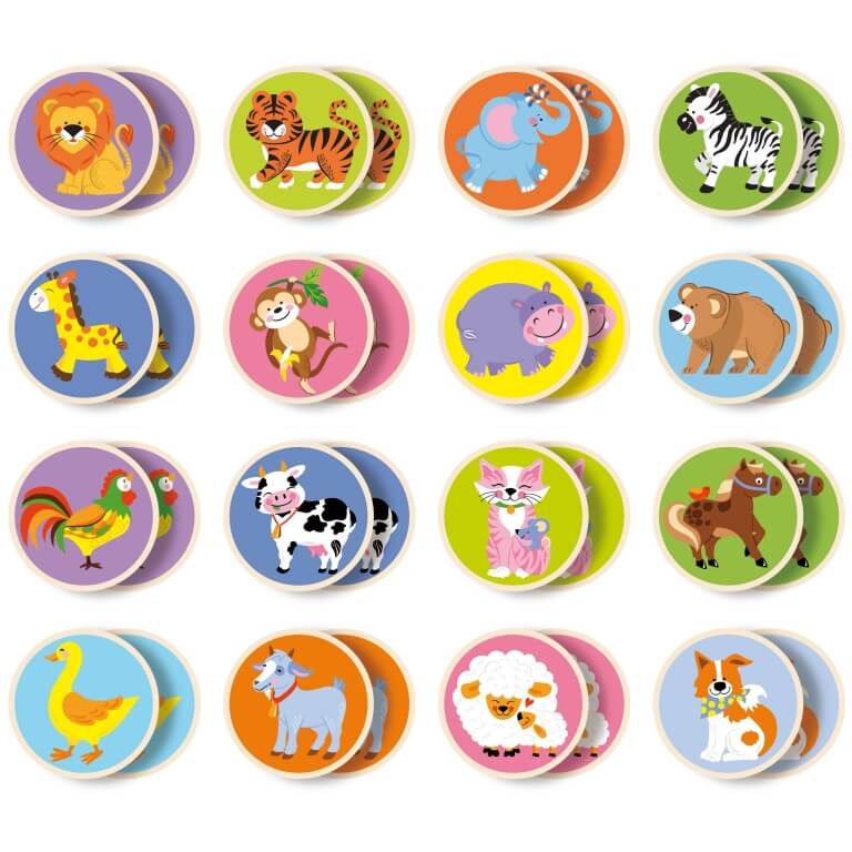 Žaislinis medinis atminties lavinimo žaidimas su gyvūnais, Viga Toys