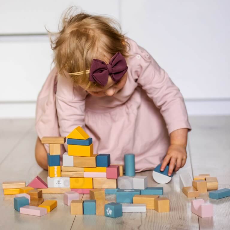 Spalvotos medinės kaladėlės vaikams, Viga Toys , 60 detalių