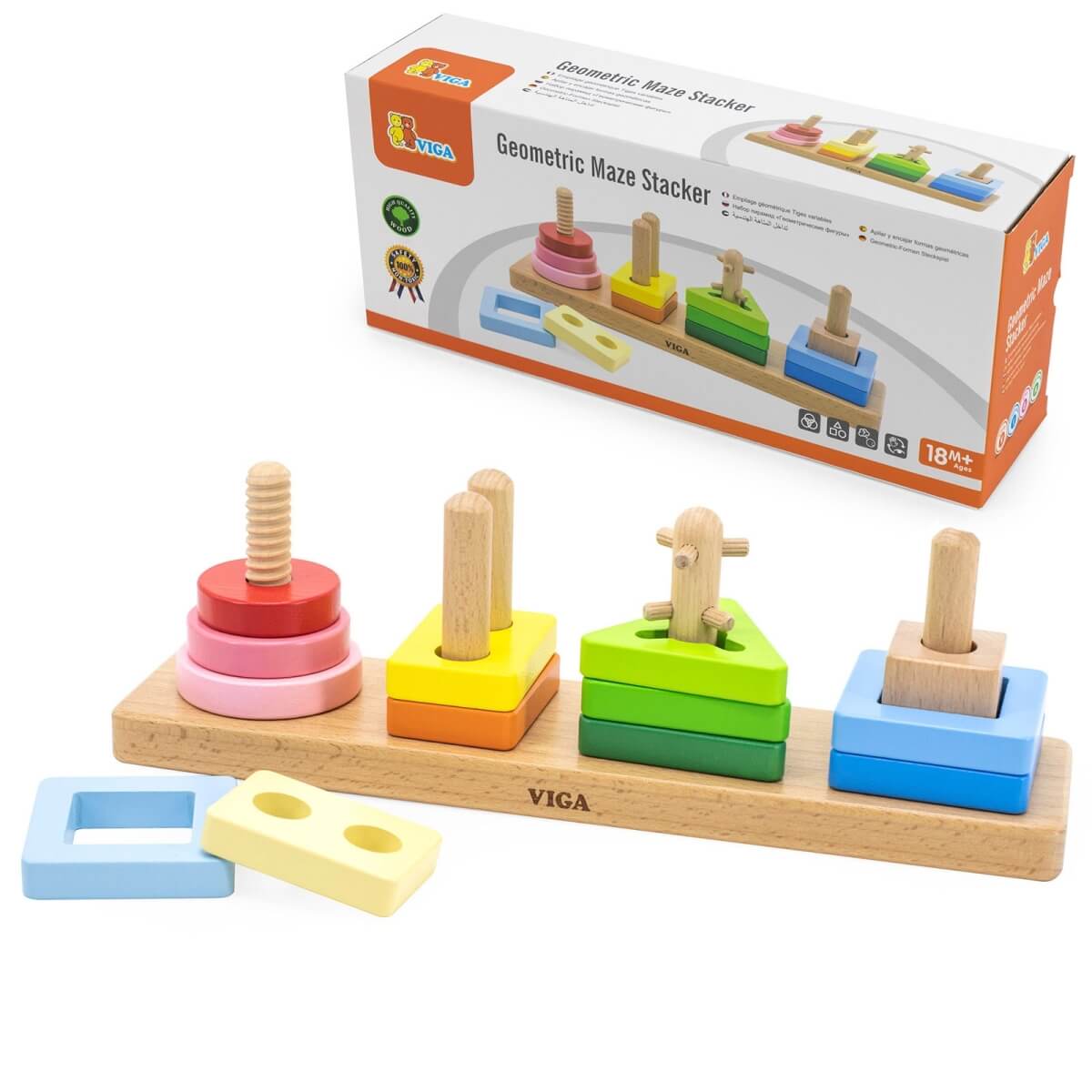 Medinis geometrinių figūrų rūšiuoklis vaikams, Viga toys LK7096