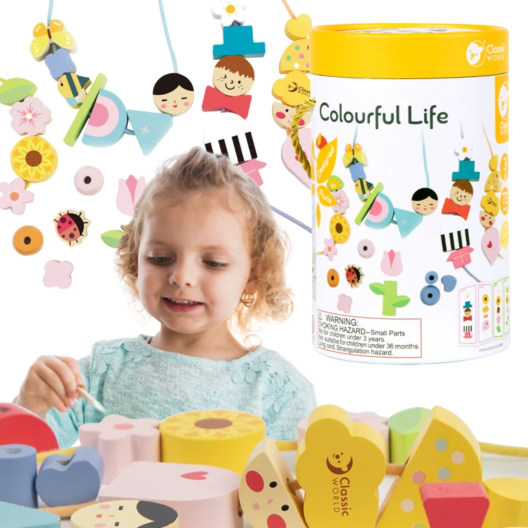 Medinės kaladėlės vėrimui , Classic World  73vnt.