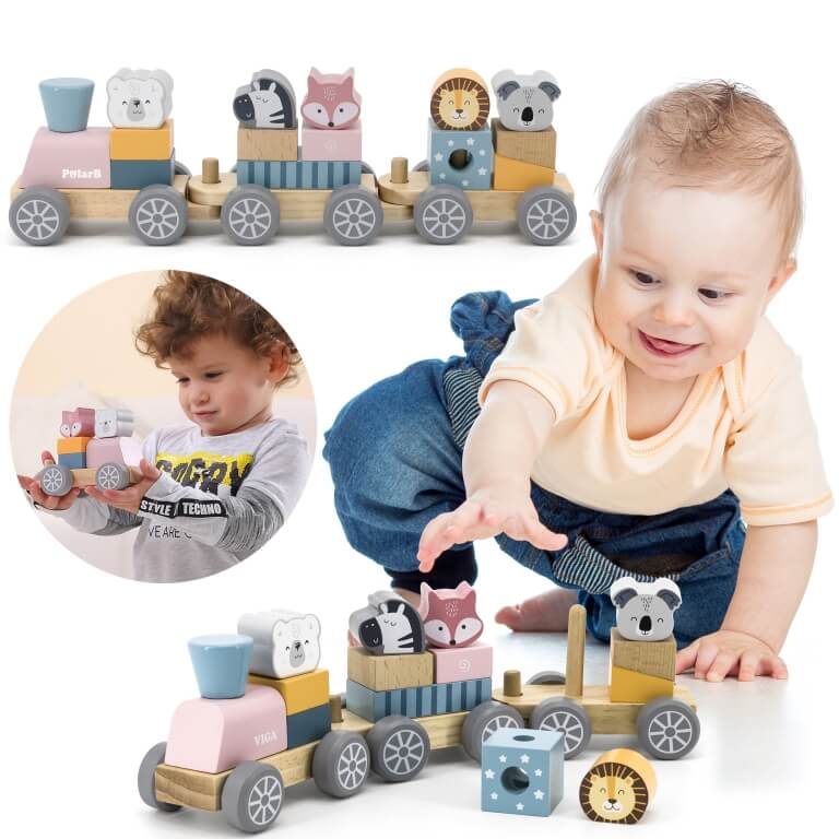 Žaislinis medinis traukinukas su žvėreliais, Viga Toys