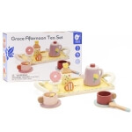 Žaislinis medinis arbatos indų rinkinys su padėklu ir saldumynais , Classic World  14 dalių