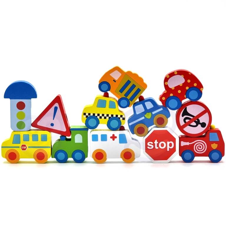 Vaikiškos medinės edukacinės veriamos kaladėlės , Woopie  13 dalių