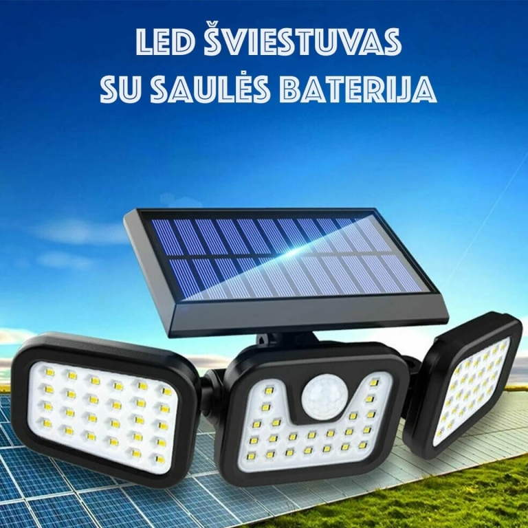 Led šviestuvas su saulės baterija, IP65 2400 mAh