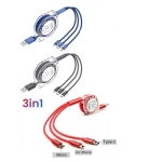 Ištraukiamas USB įkrovimo laidas, 120 cm micro USB, TYPE-C USB, iOS lightning