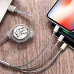 Ištraukiamas USB įkrovimo laidas, 120 cm micro USB, TYPE-C USB, iOS lightning