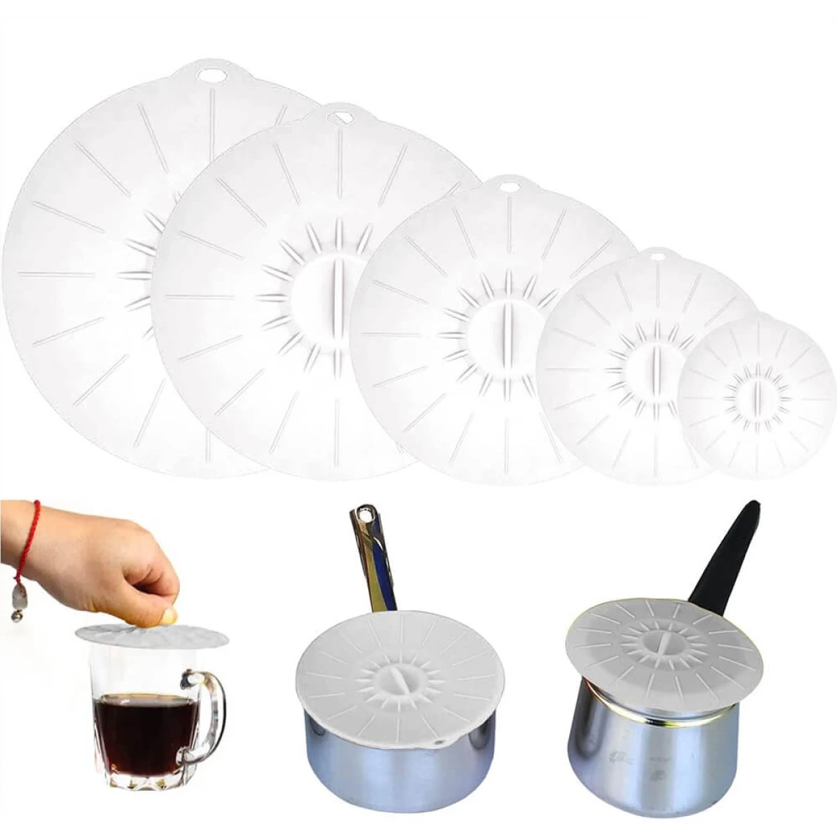 Silikoniniai maisto dangteliai, 5 vnt.