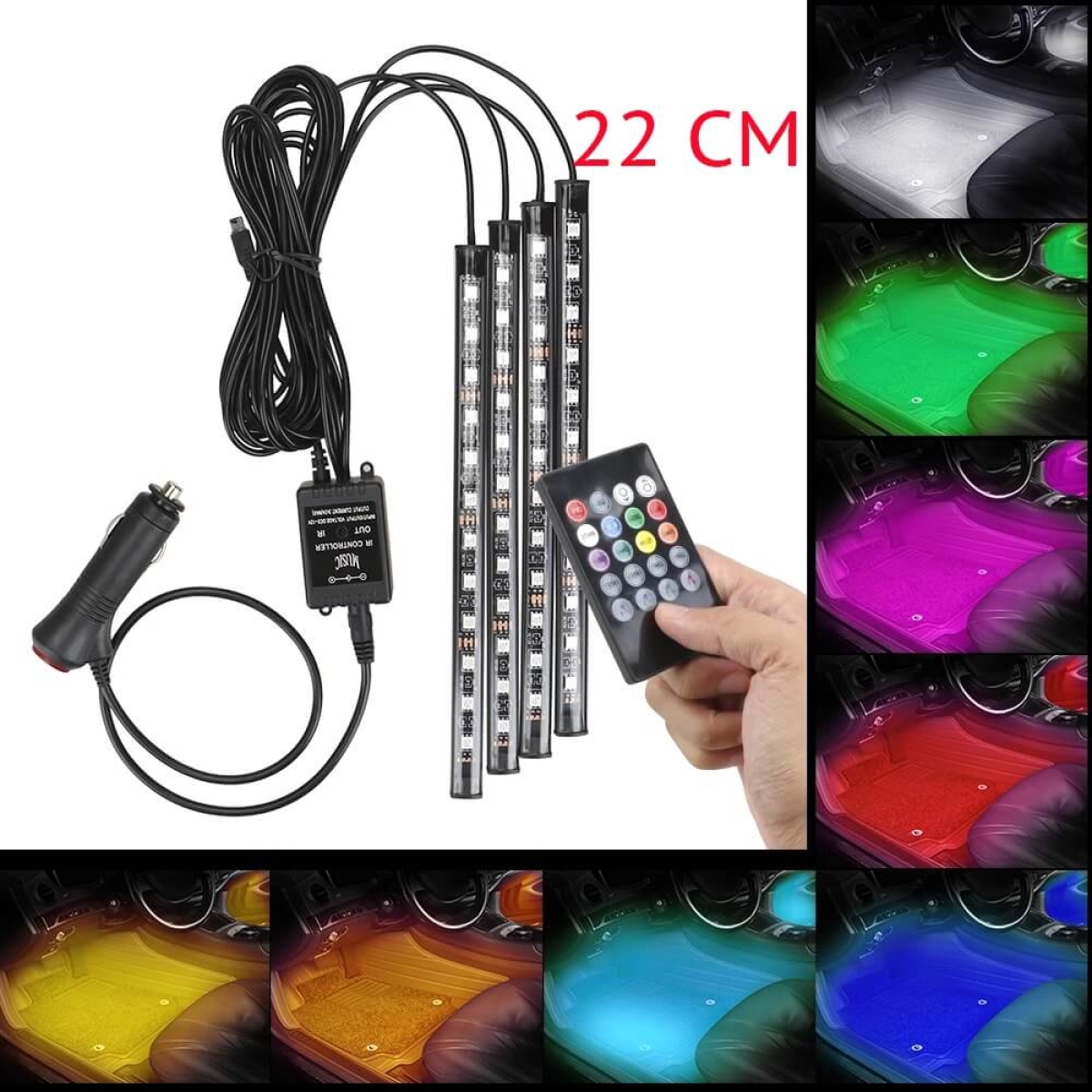 Automobilio led rgb lazdelės, 22cm