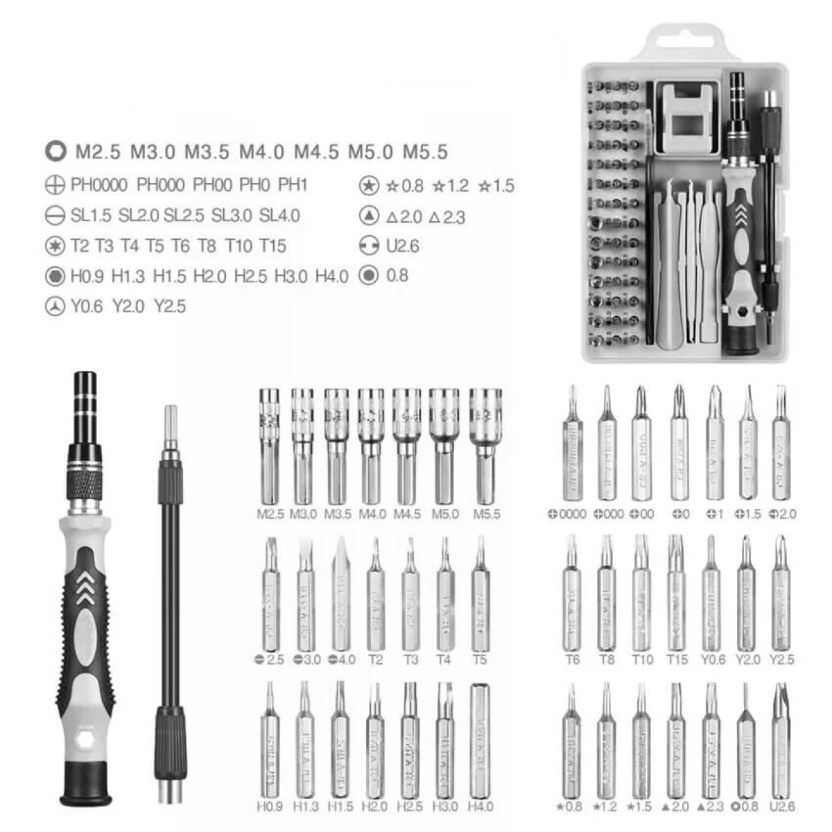 Tikslių atsuktuvų rinkinys, 52 vnt.