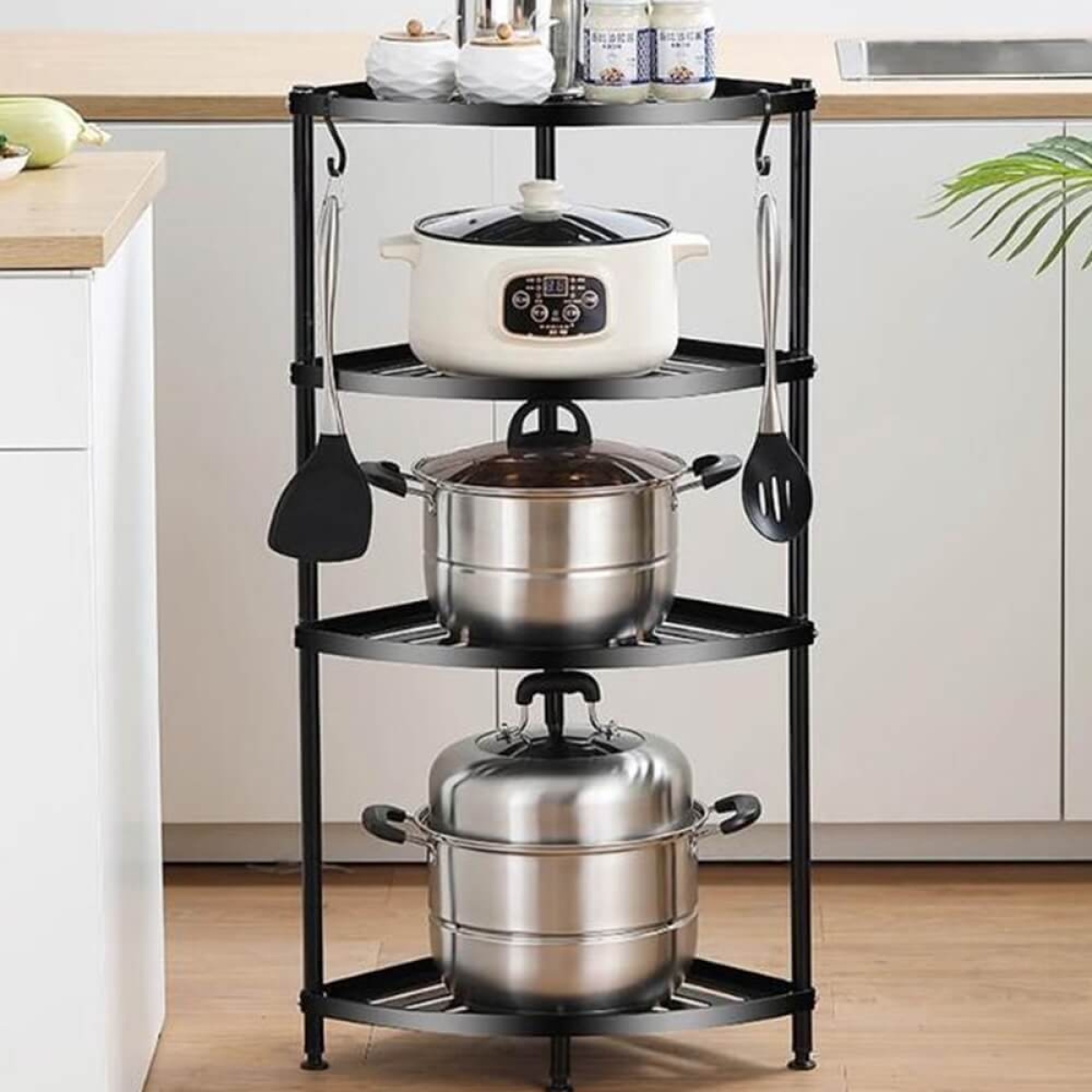 Kampinė lentyna juoda, 4 lentynų